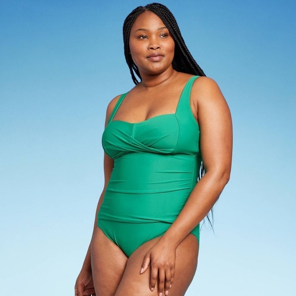 NWT NEW Kona Sol Green Full Coverage One Piece Tummy Control Swimsuit LG 12/14 - Picture 6 of 15